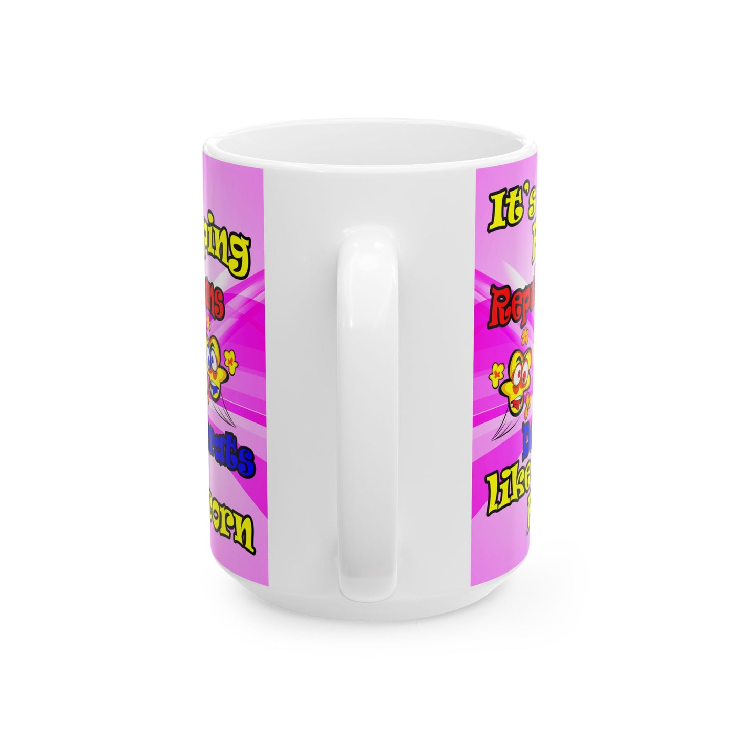 popping like popcorn - White Mug (light blue-pink wave)