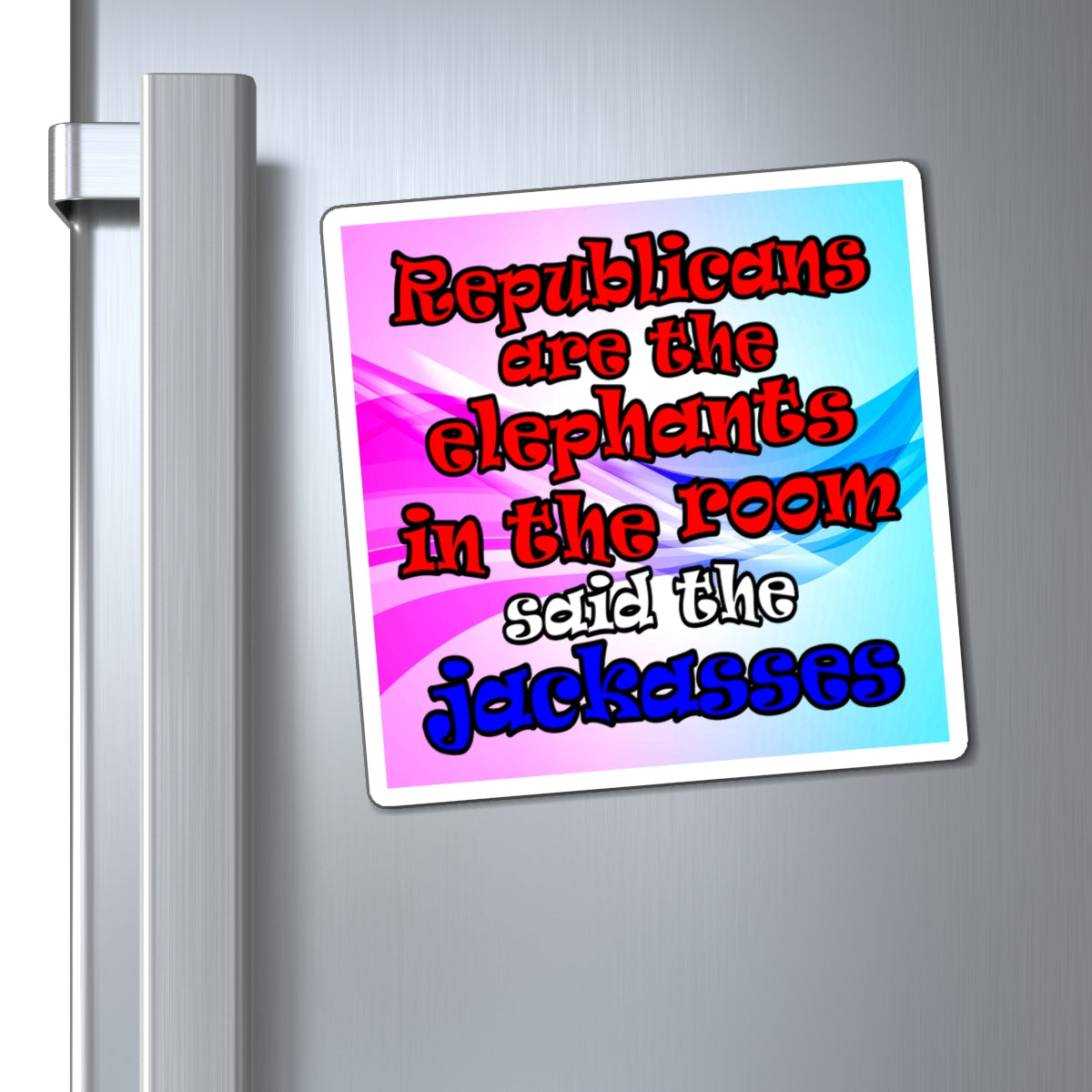 donkeys and elephants - Magnets - (light blue-pink wave)