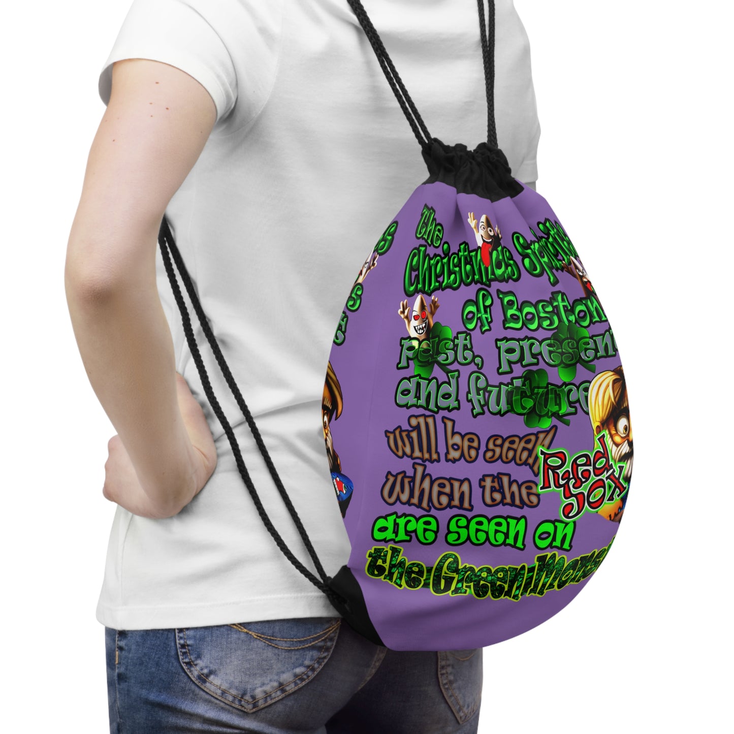 christmas spirits of boston - Drawstring Bag (light purple)