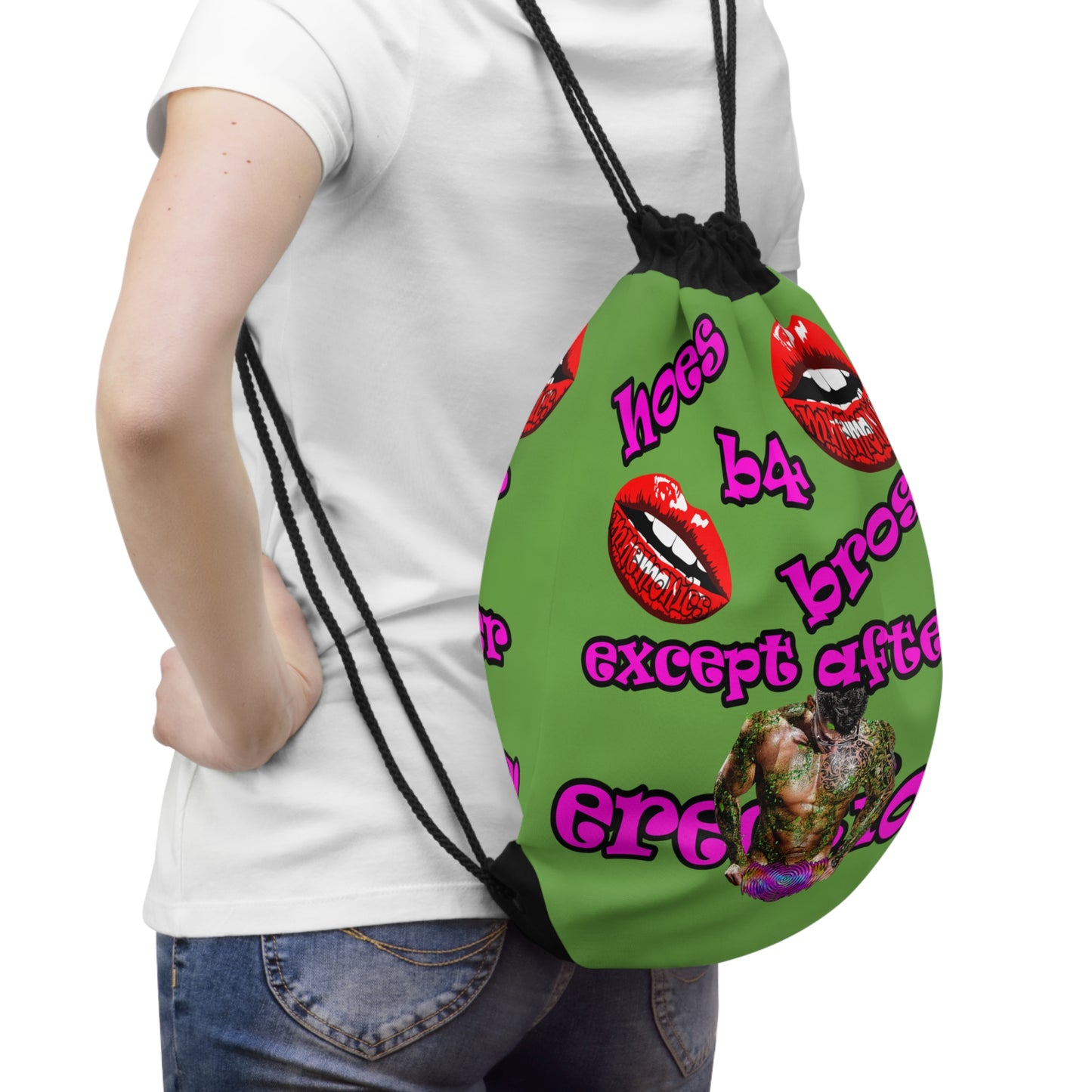 hoes b4 bros - Drawstring Bag (green)