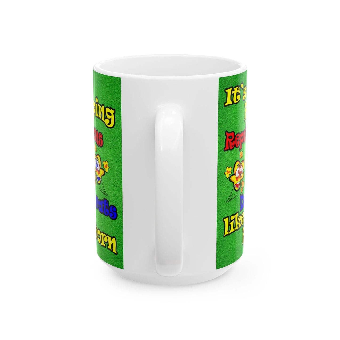 popping like popcorn - White Mug (green turf)
