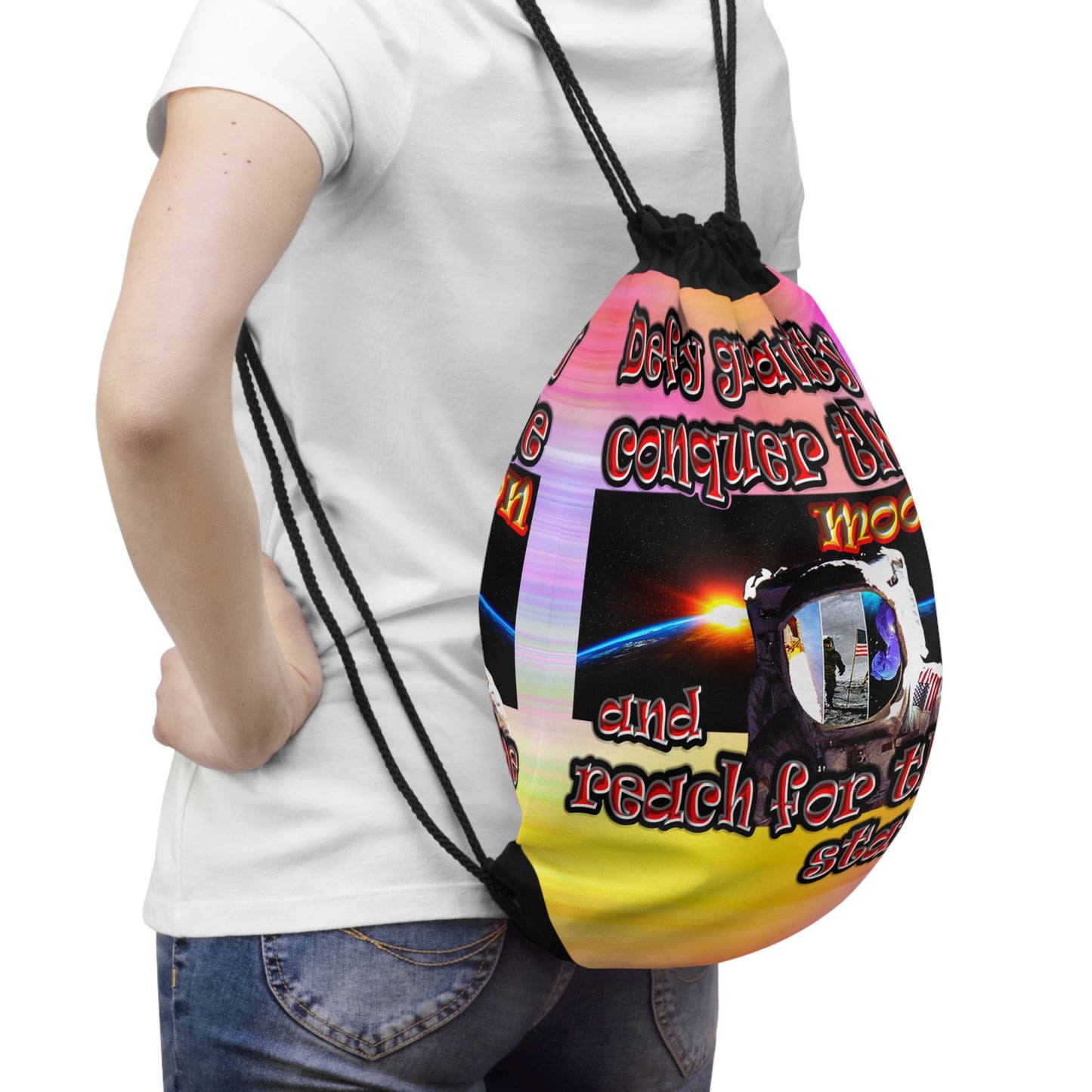 defy conquer reach - Drawstring Bag (color blur)