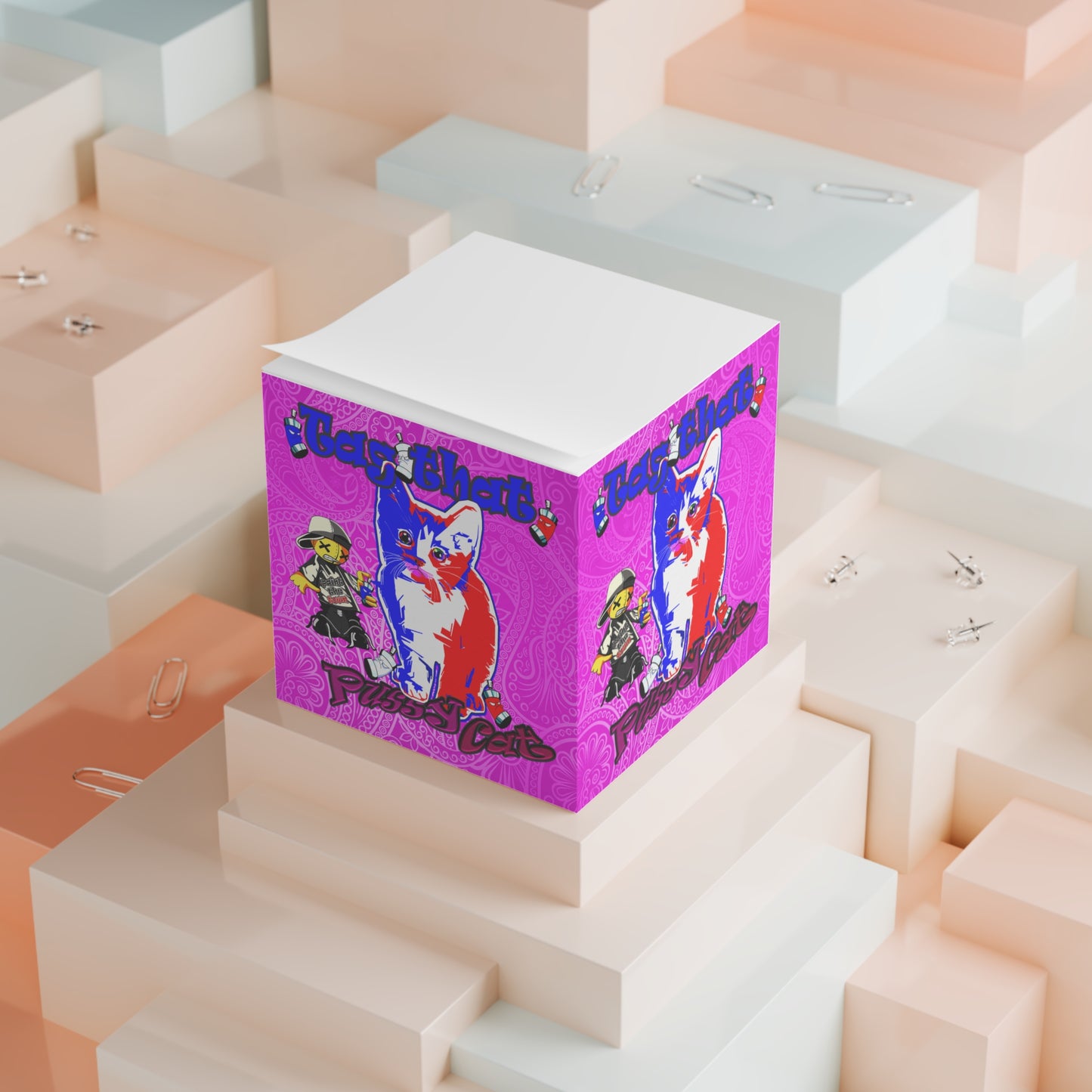 tag that - note cube (pink swirl)