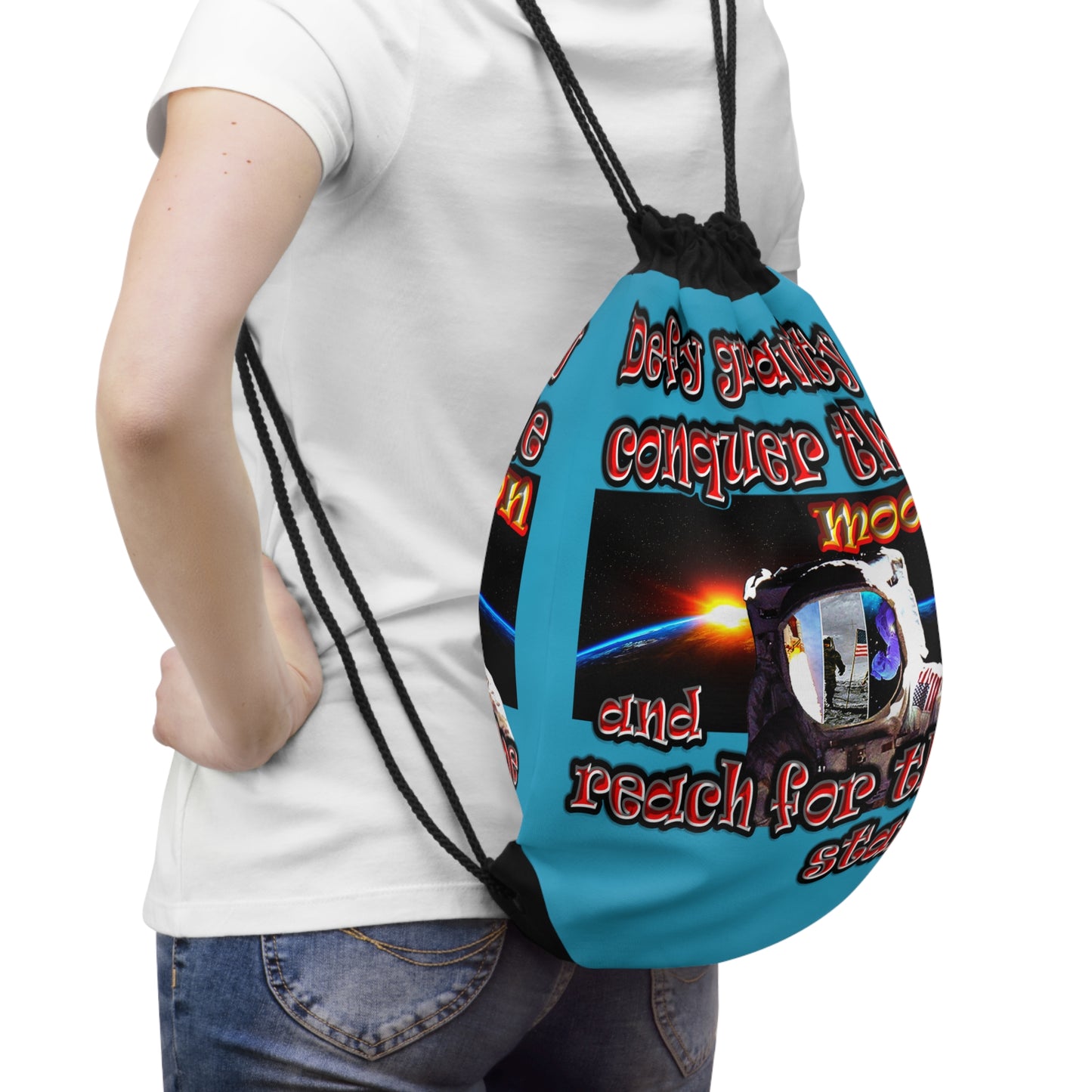defy conquer reach - Drawstring Bag (turquoise)