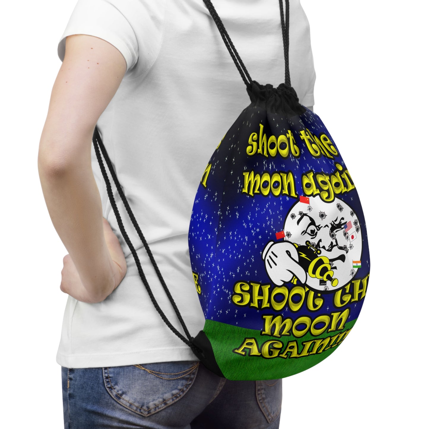 shoot the moon again - Drawstring Bag ('snoops' background)