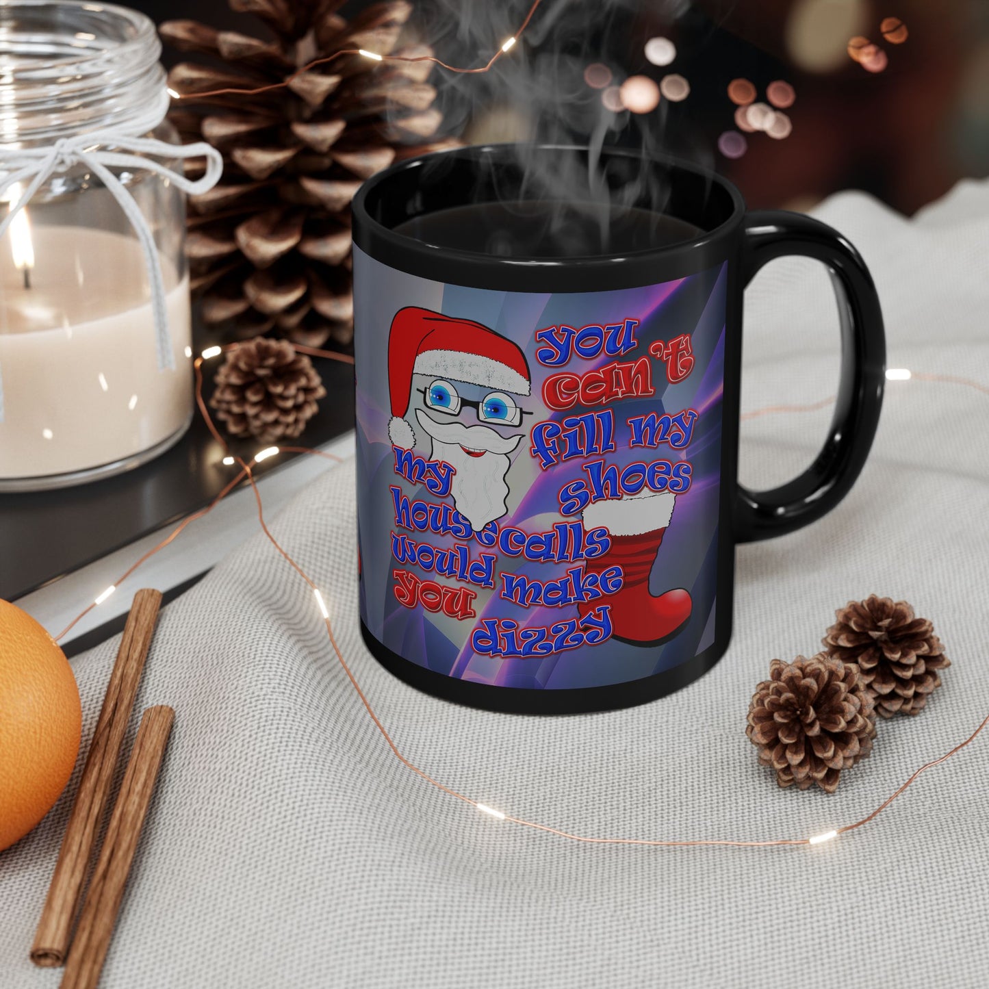 santa's shoes - Black Mug (grey-pink wave)