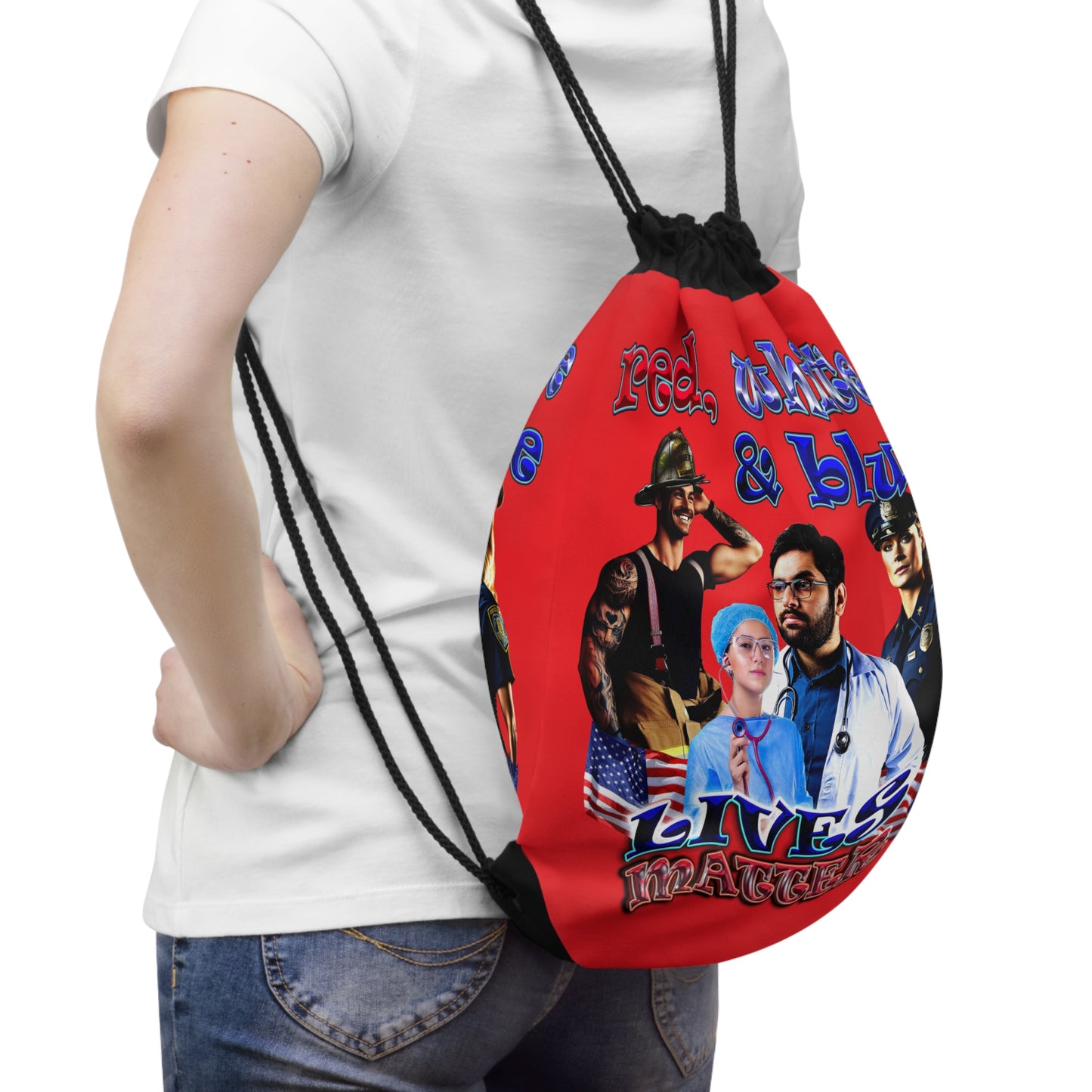 rw&b lives matter - Drawstring Bag (red)