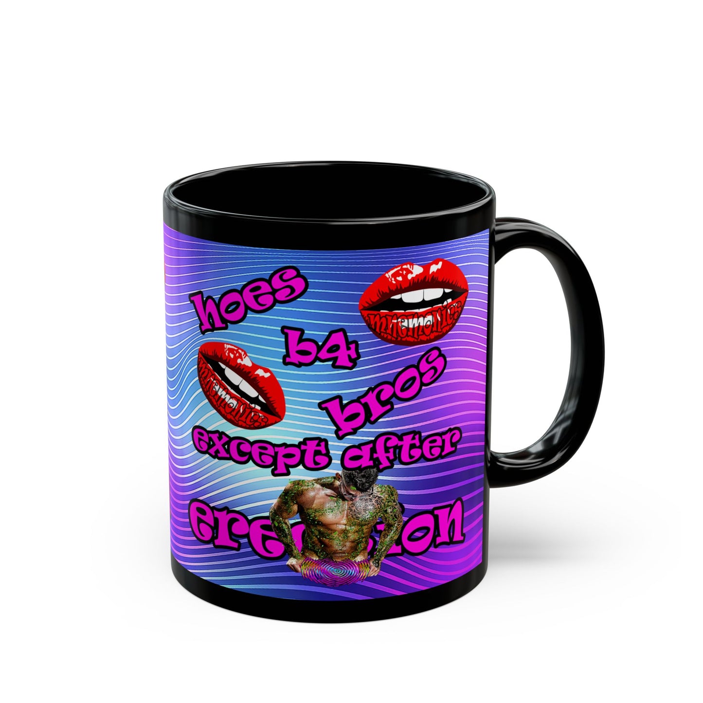 hoes b4 bros - Black Mug (purple wave)
