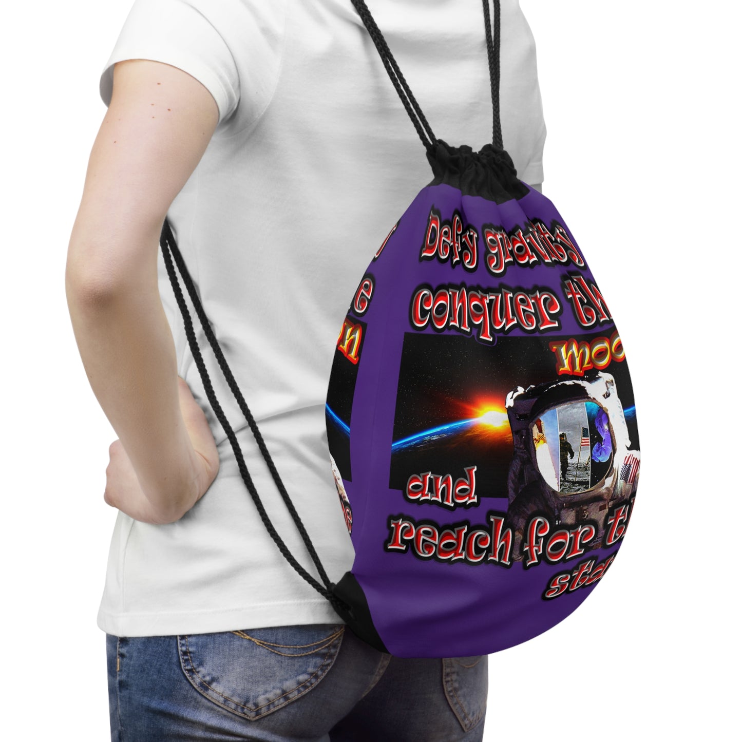 defy conquer reach - Drawstring Bag (purple)