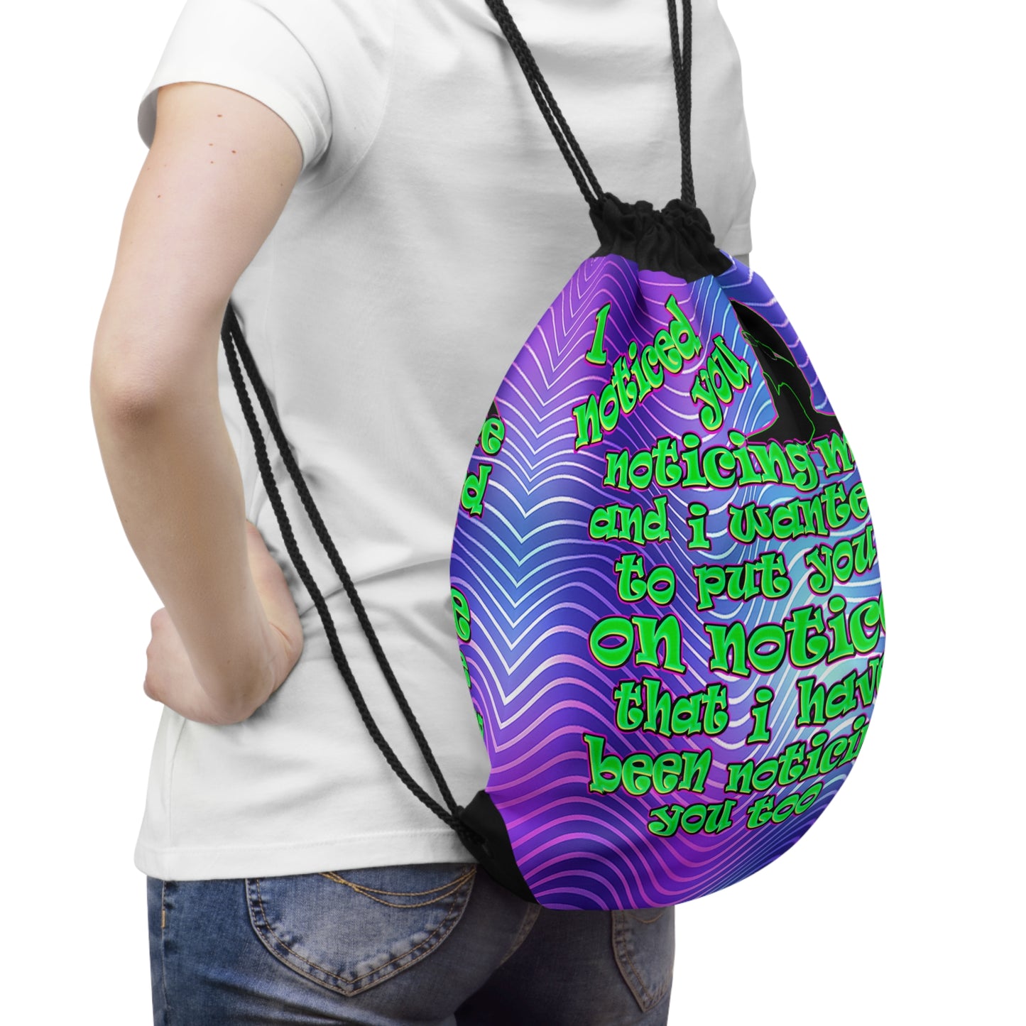 noticed you noticing - Drawstring Bag (purple wave)