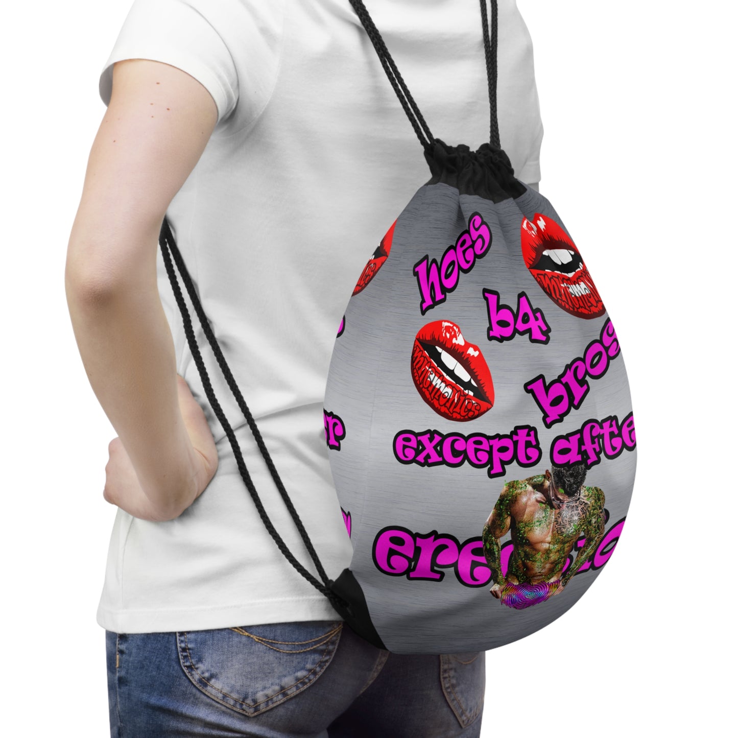 hoes b4 bros - Drawstring Bag (brushed nickel)