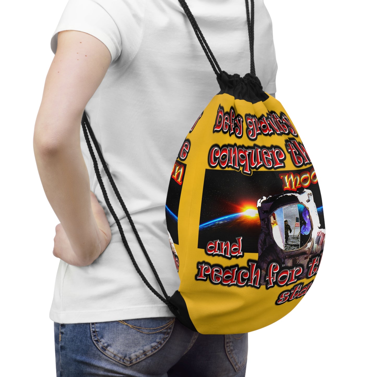 defy conquer reach - Drawstring Bag (yellow)