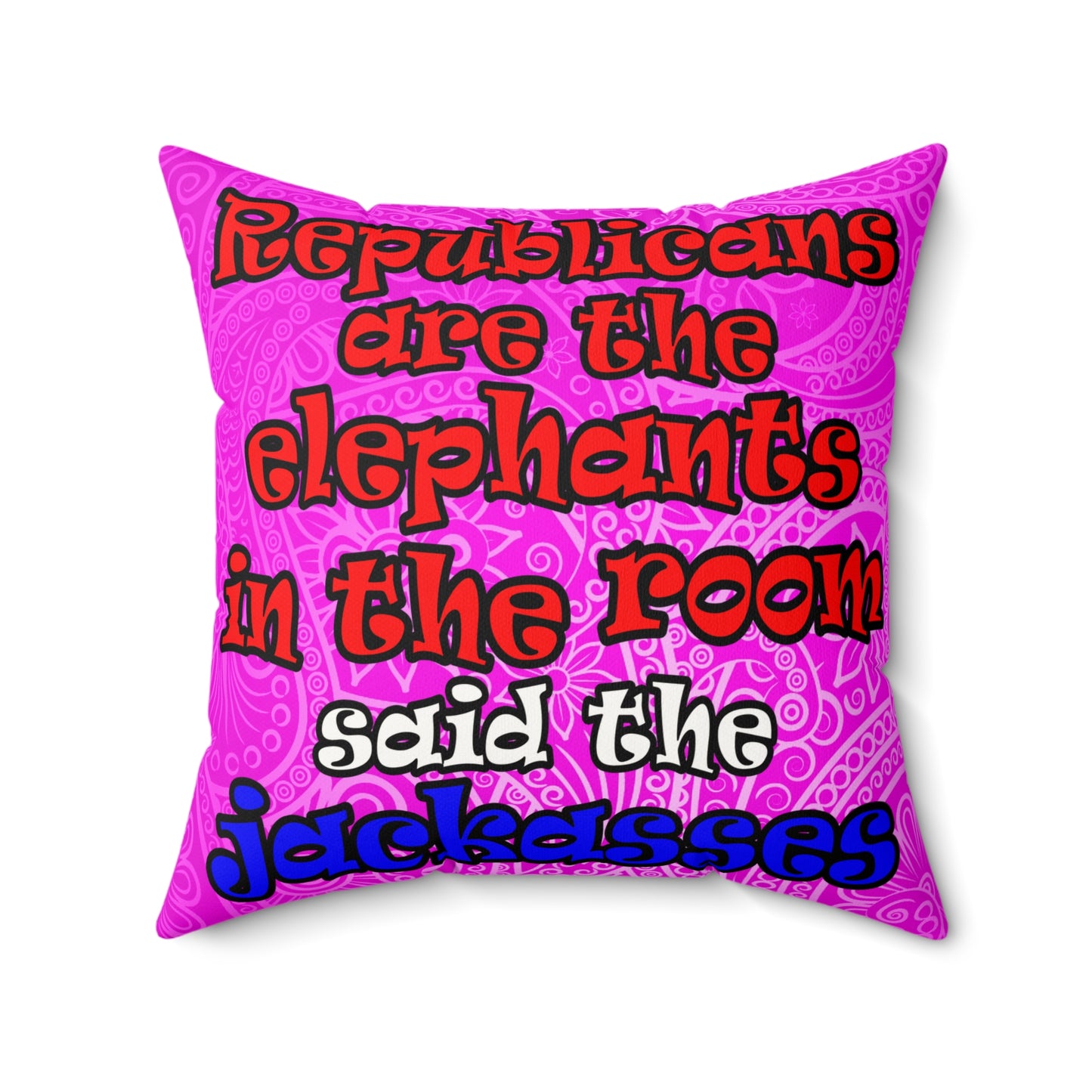 donkeys and elephants - Faux Suede Square Pillow - (pink swirl)