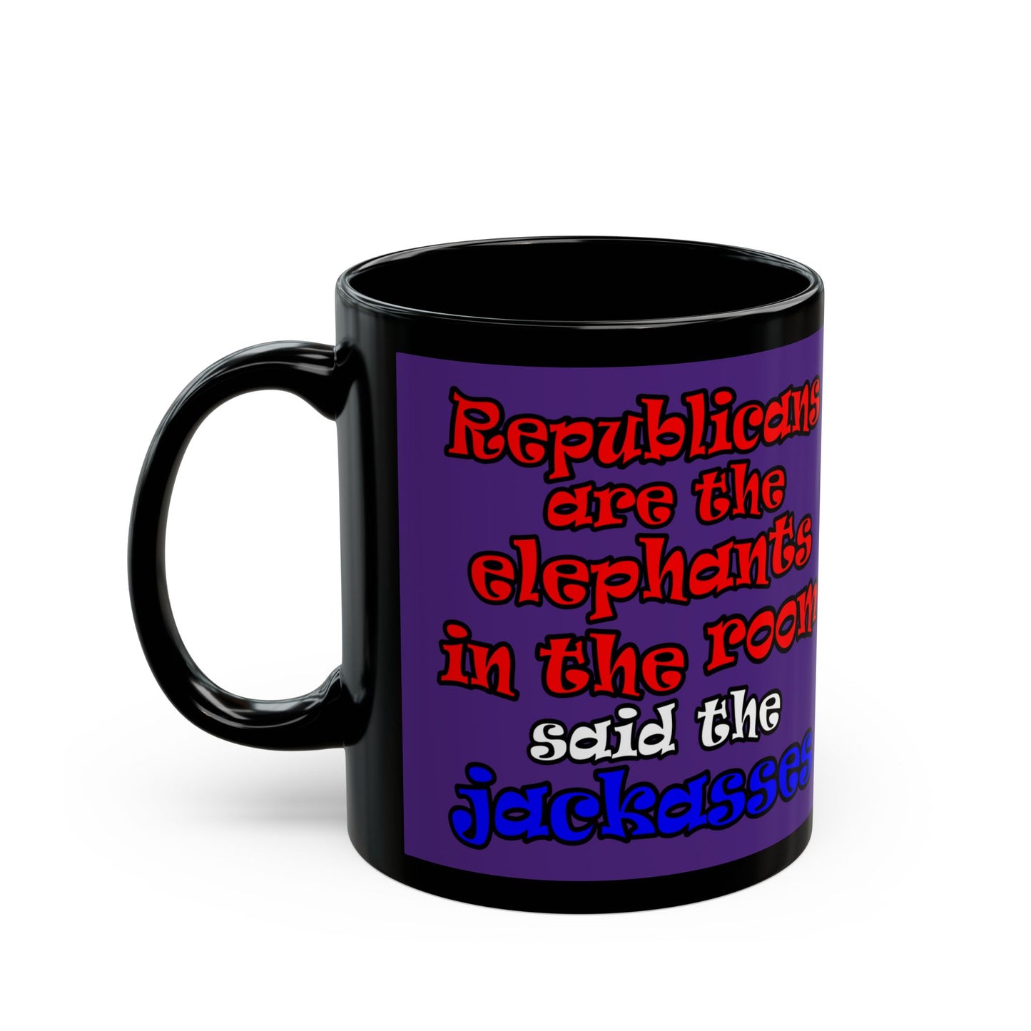 donkeys and elephants - Black Mug (purple)