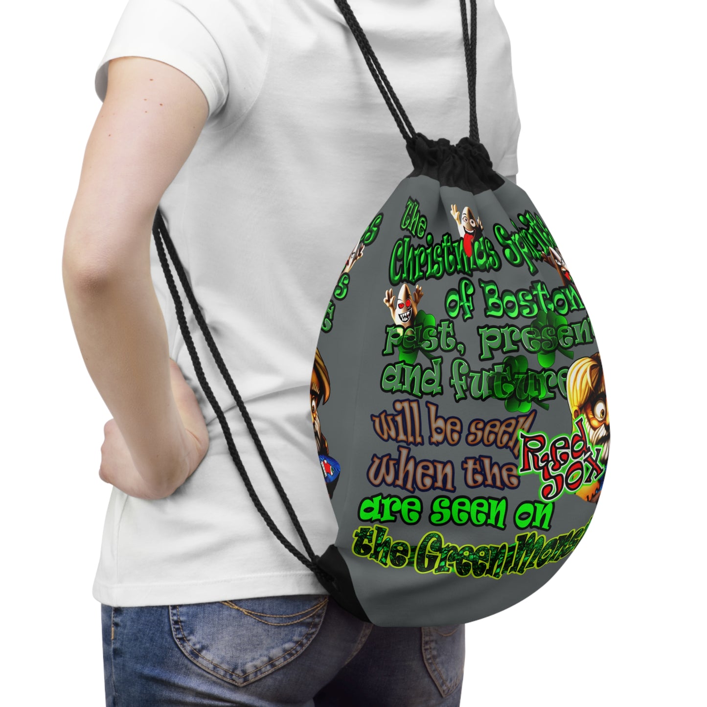 christmas spirits of boston - Drawstring Bag (dark grey)