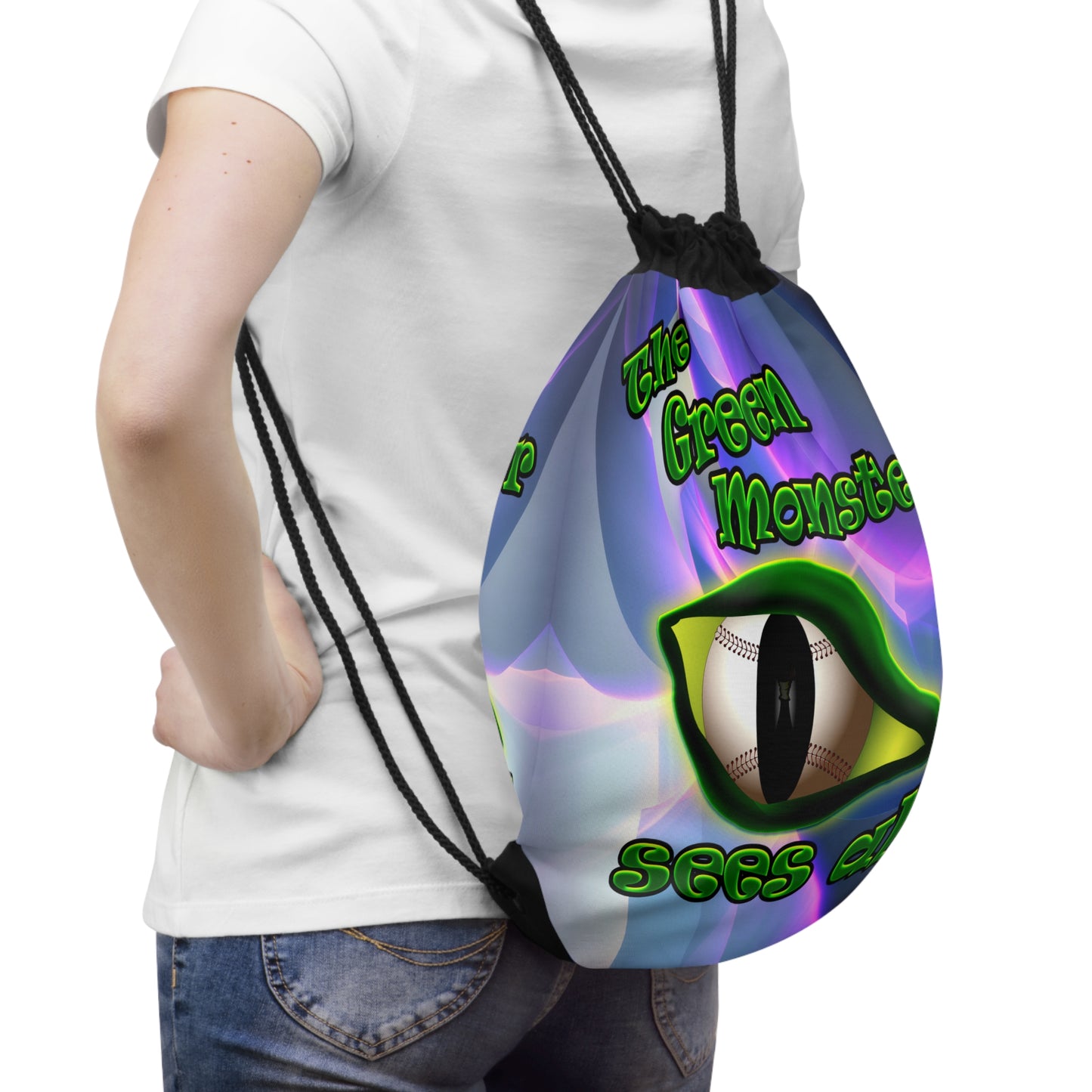 green monster - Drawstring Bag (grey-pink wave)