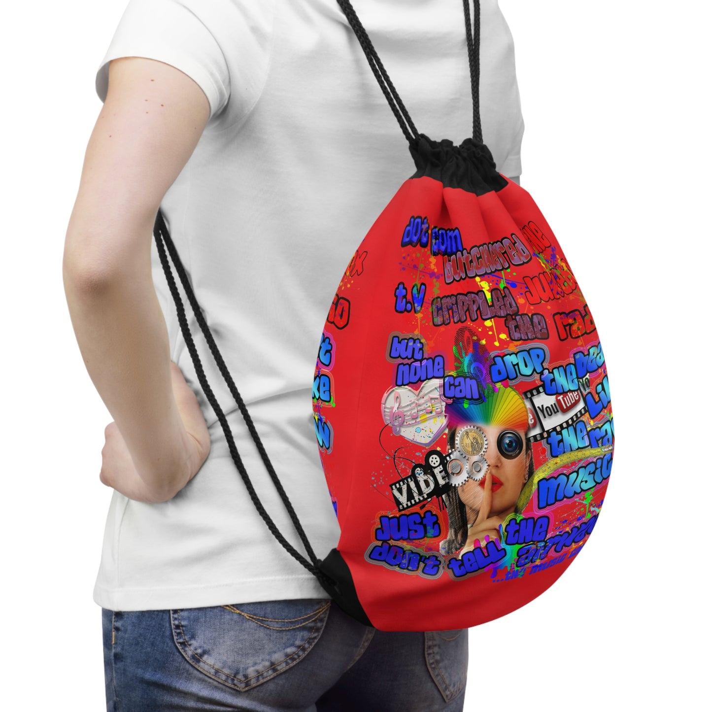 drop the beat - Drawstring Bag (red)