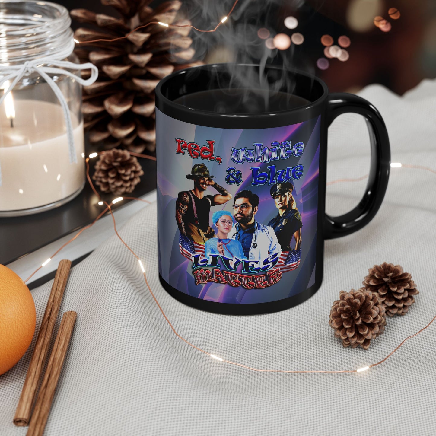 rw&b lives matter - Black Mug (grey-pink wave)