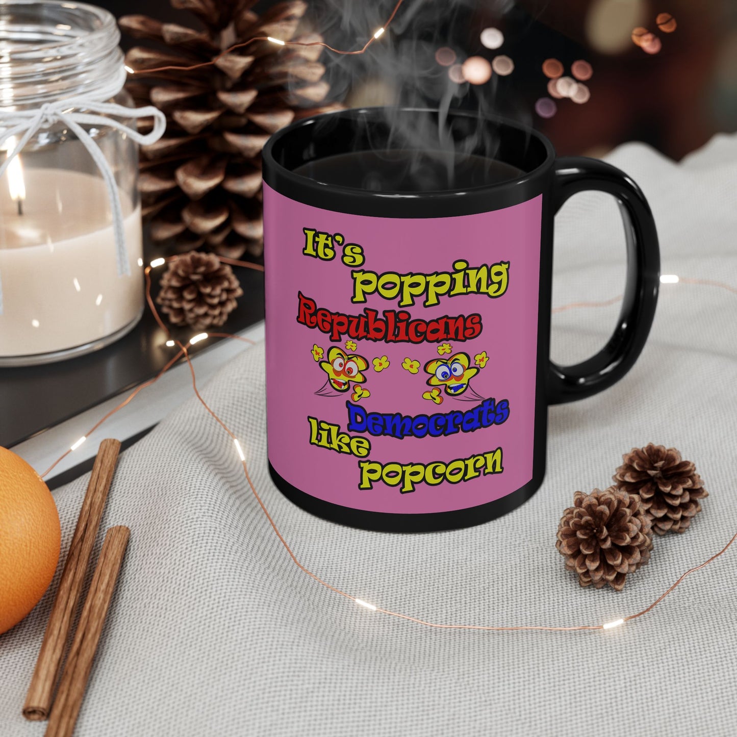 popping like popcorn - Black Mug (light pink)