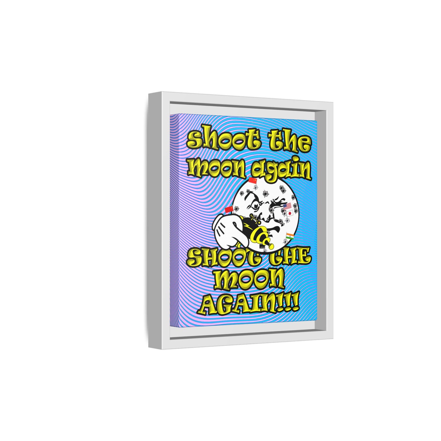 shoot the moon again - framed canvas art (light blue-purple wave)