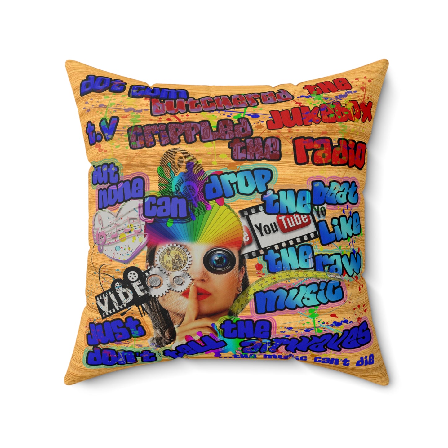 drop the beat - Faux Suede Square Pillow - (butterscotch wood finish)
