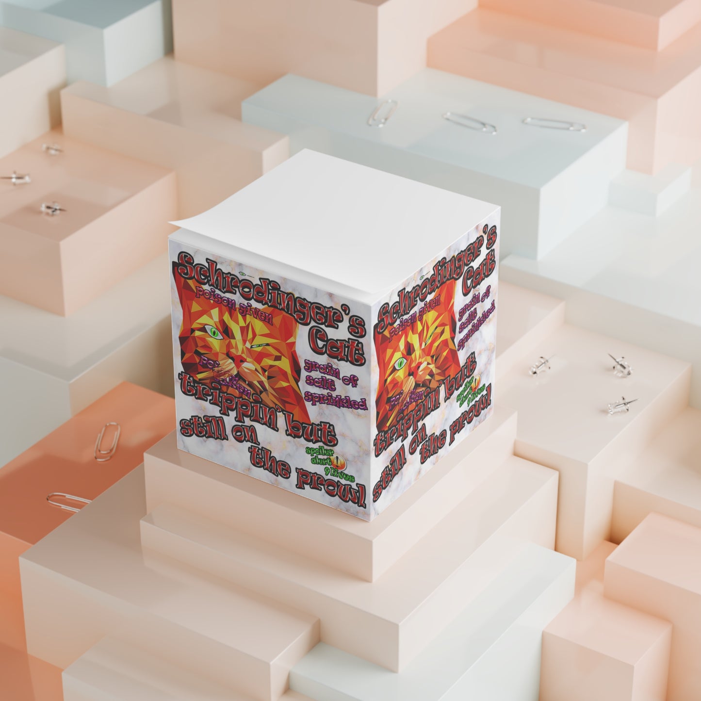 schrodinger's cat - note cube (white marble)