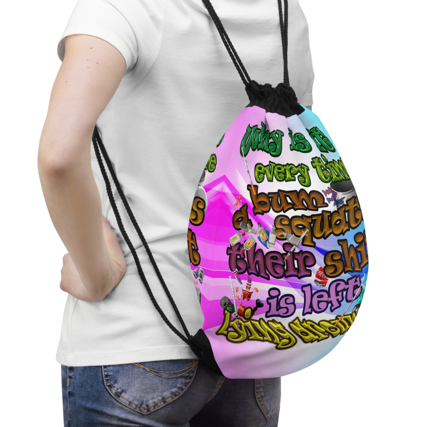 the bum's shit - Drawstring Bag (light blue-pink wave)