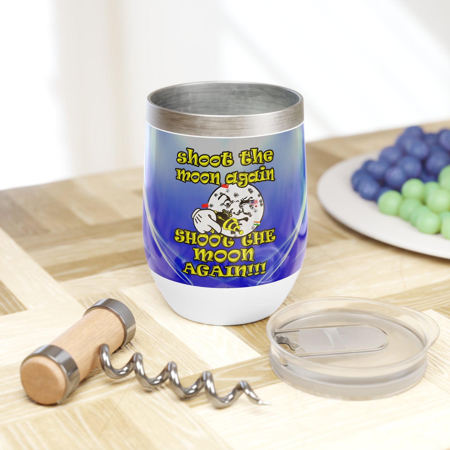 shoot the moon again - Chill Wine Tumbler (blue-white wave)
