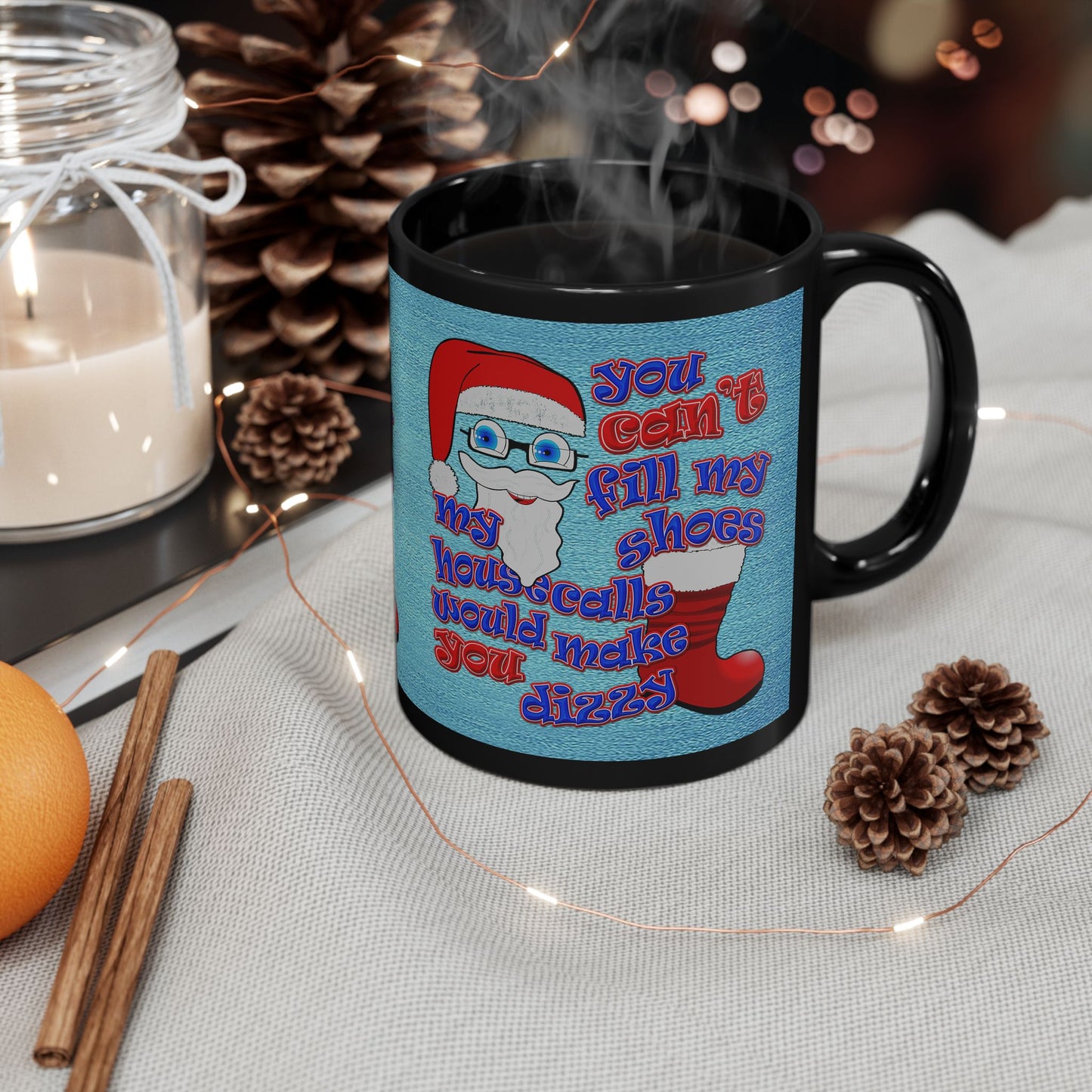 santa's shoes - Black Mug (faded dark blue)