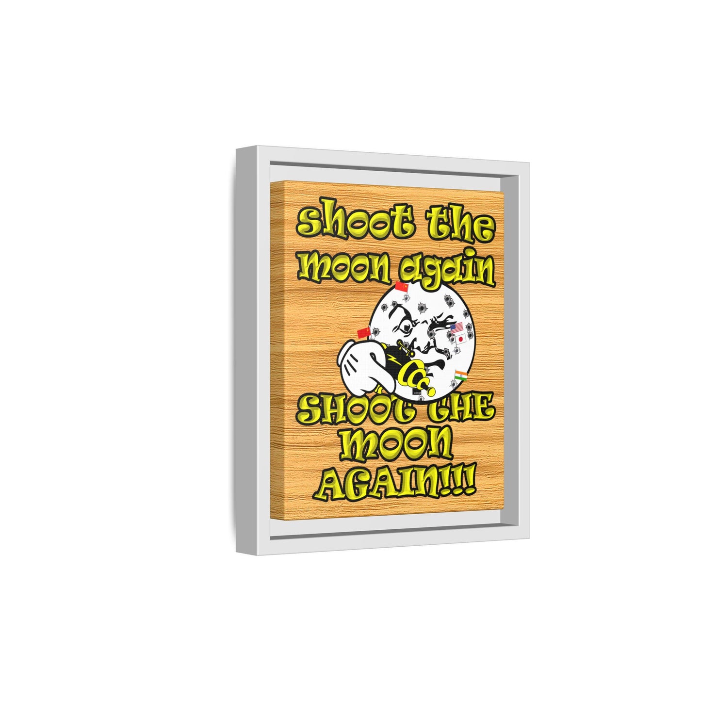 shoot the moon again - framed canvas art (butterscotch wood finish)