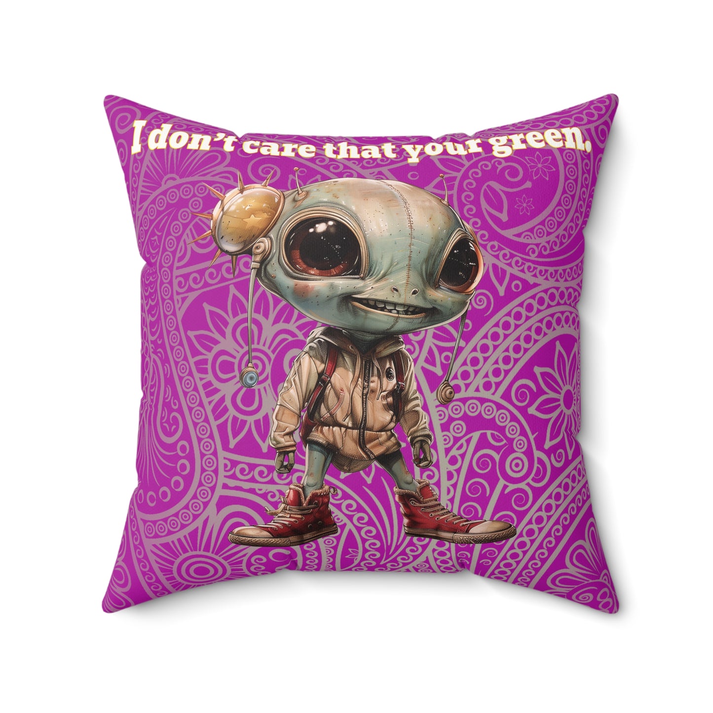 I don't care that your grey - Faux Suede Square Pillow - (pink swirl)