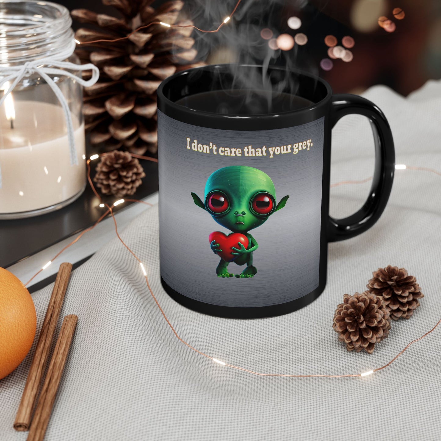 I don't care that your grey - Black Mug (brushed nickel)