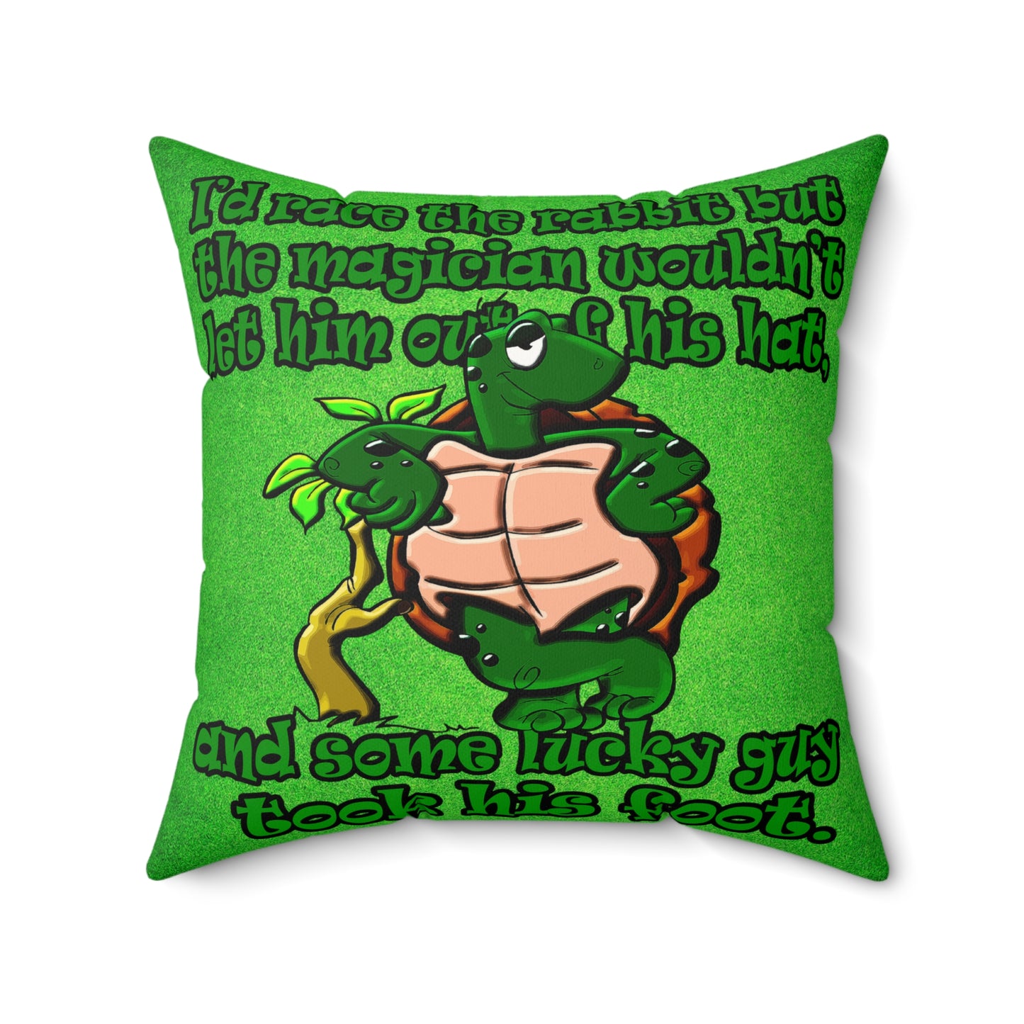 turtle race - Faux Suede Square Pillow - (green turf)