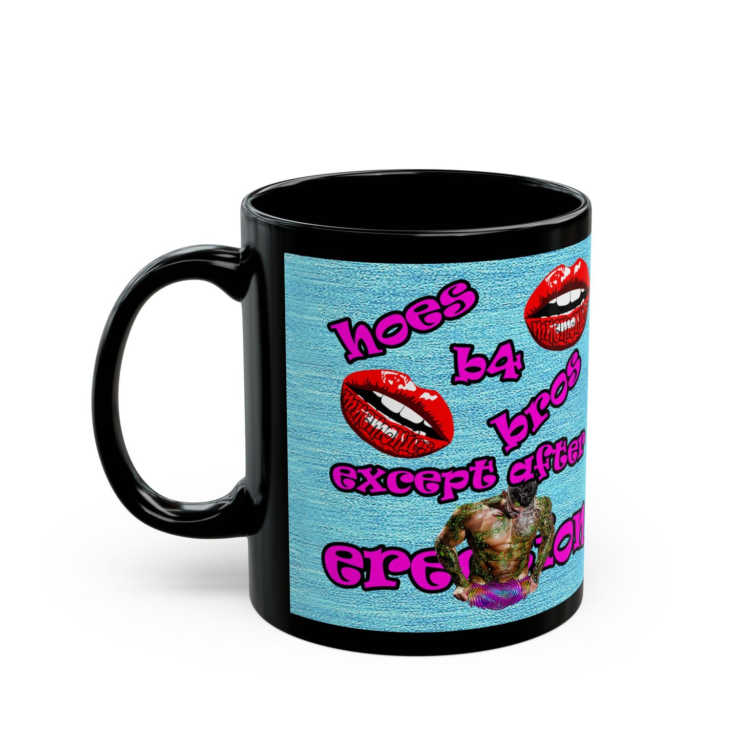 hoes b4 bros - Black Mug (faded blue)