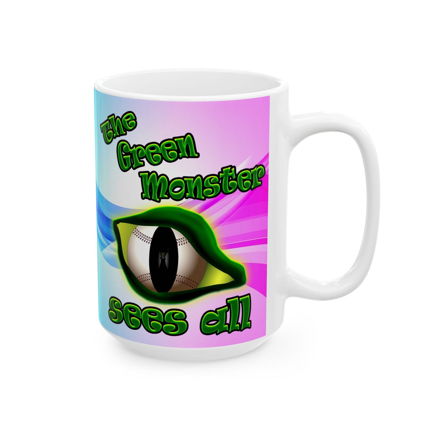 green monster - White Mug (light blue-pink wave)