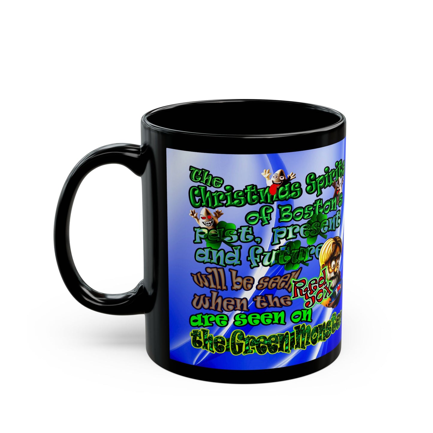 christmas spirits of boston - Black Mug (blue-white wave)