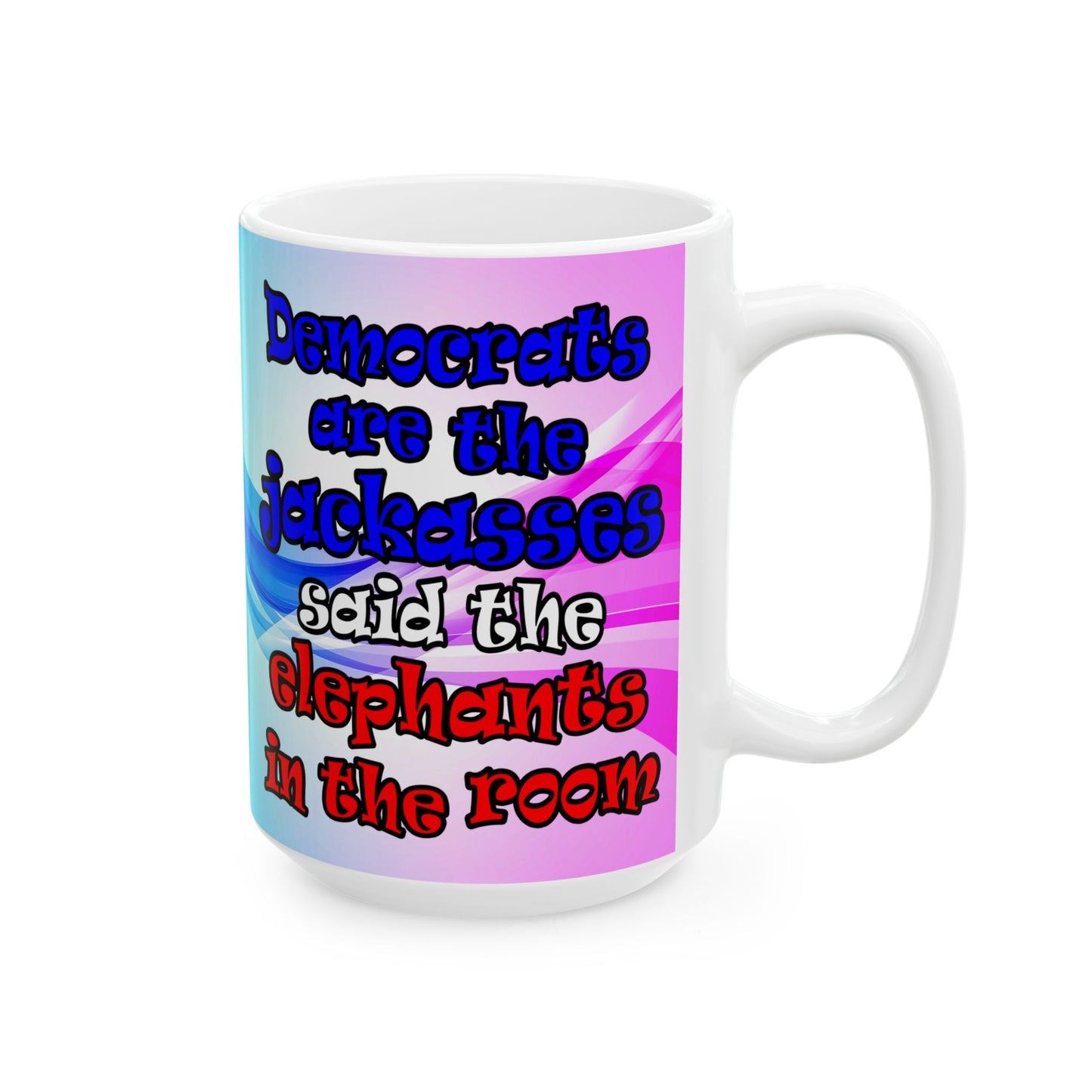 donkeys and elephants - White Mug (light blue-pink wave)