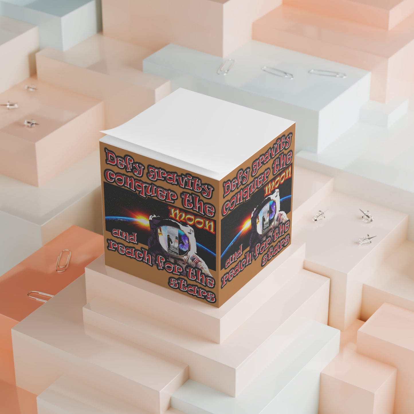 defy conquer reach - note cube (light brown)
