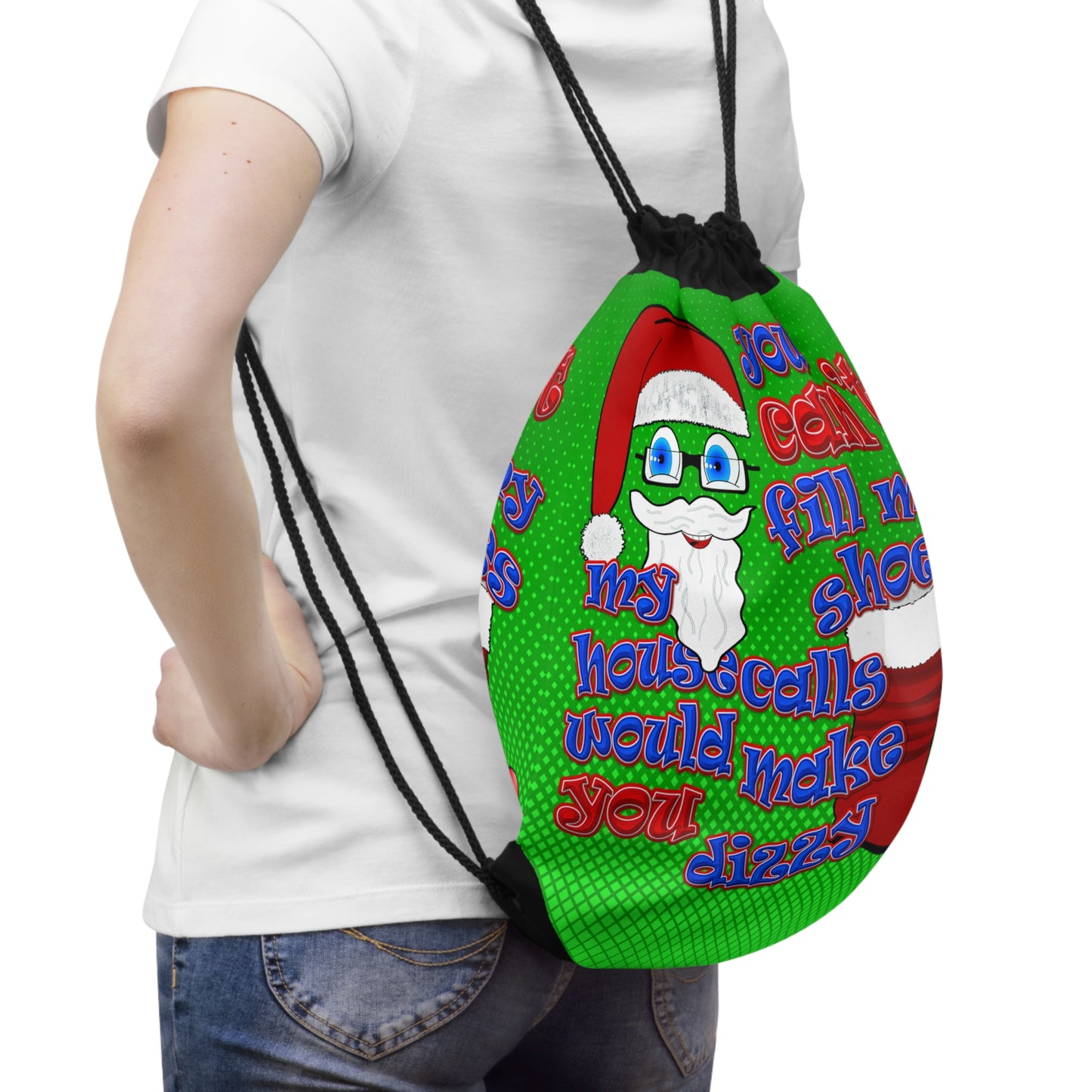 santa's shoes - Drawstring Bag (logo green)