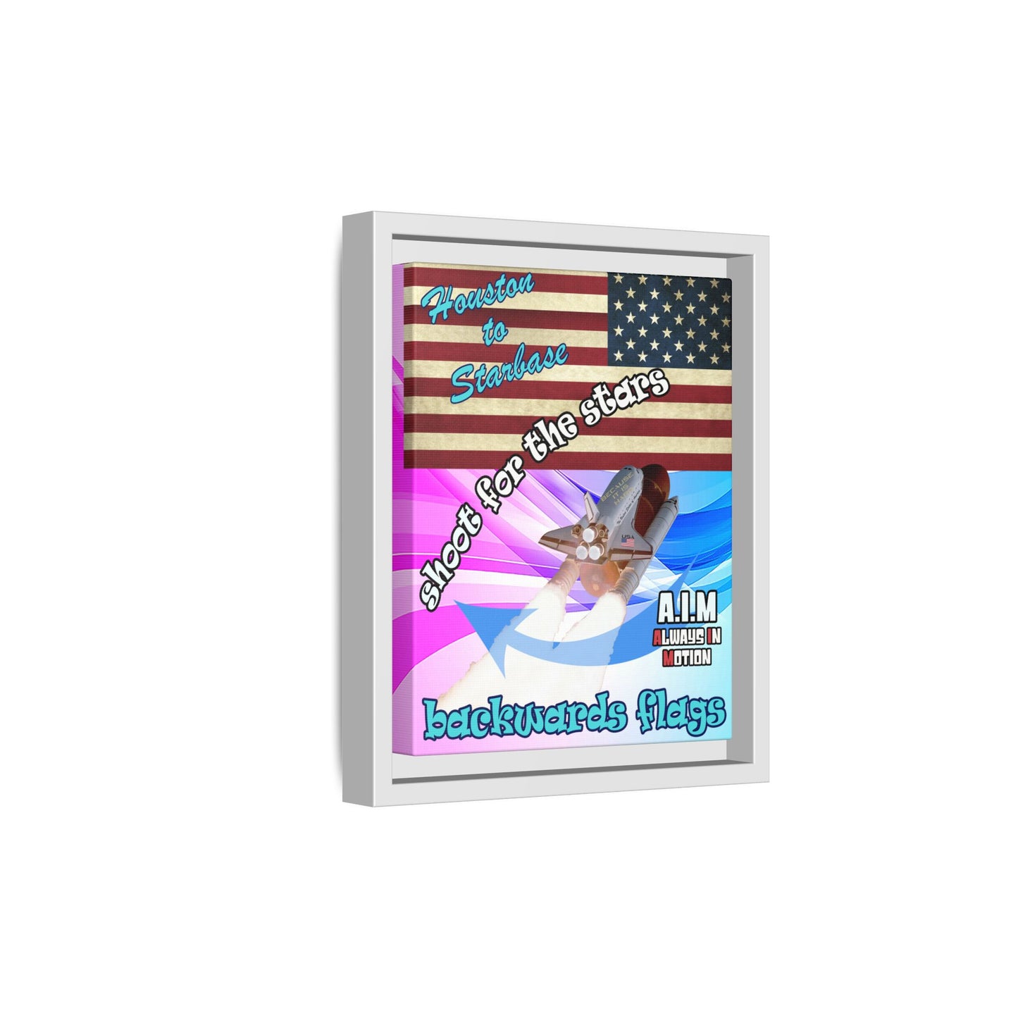 shoot for the stars - framed canvas art (light blue-pink wave)