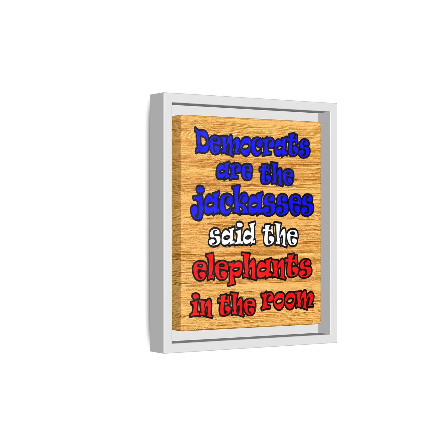 donkeys and elephants - framed canvas art (butterscotch wood finish)