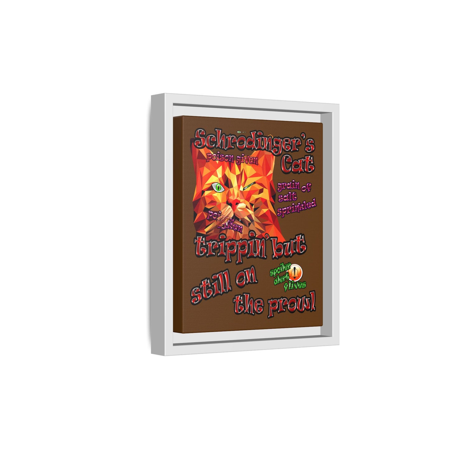 schrodinger's cat - framed canvas art (brown)