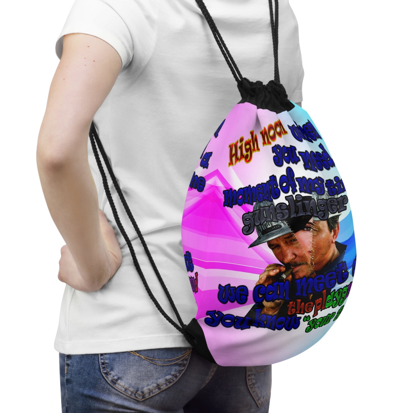 high noon - Drawstring Bag (light blue-pink wave)