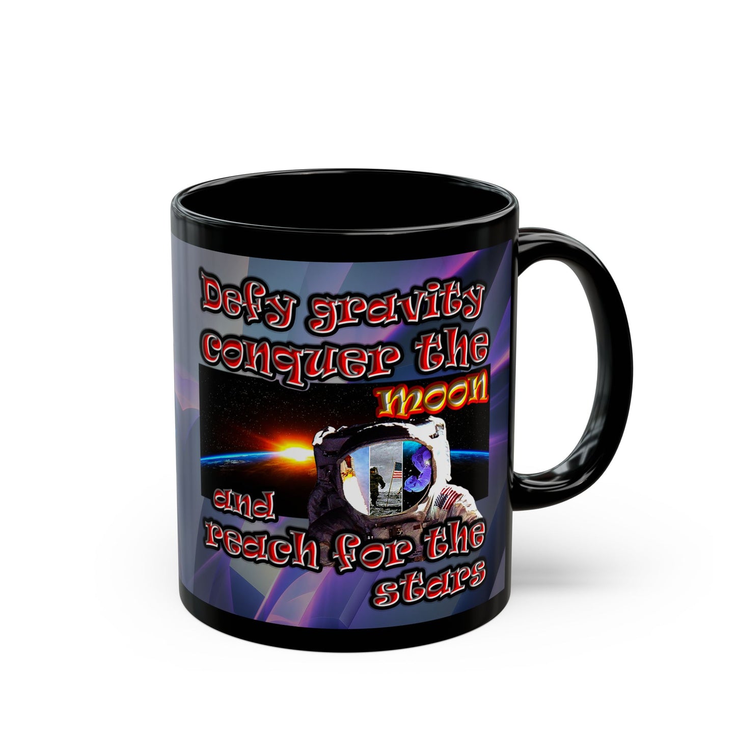 defy conquer reach - Black Mug (grey-pink wave)