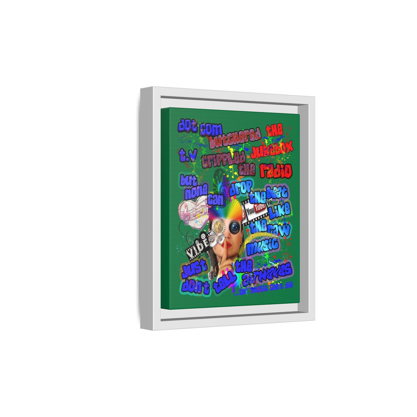 drop the beat - framed canvas art (dark green)