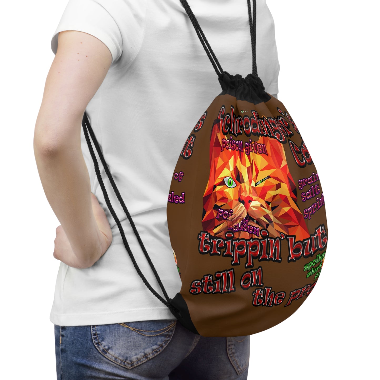 schrodinger's cat - Drawstring Bag (brown)