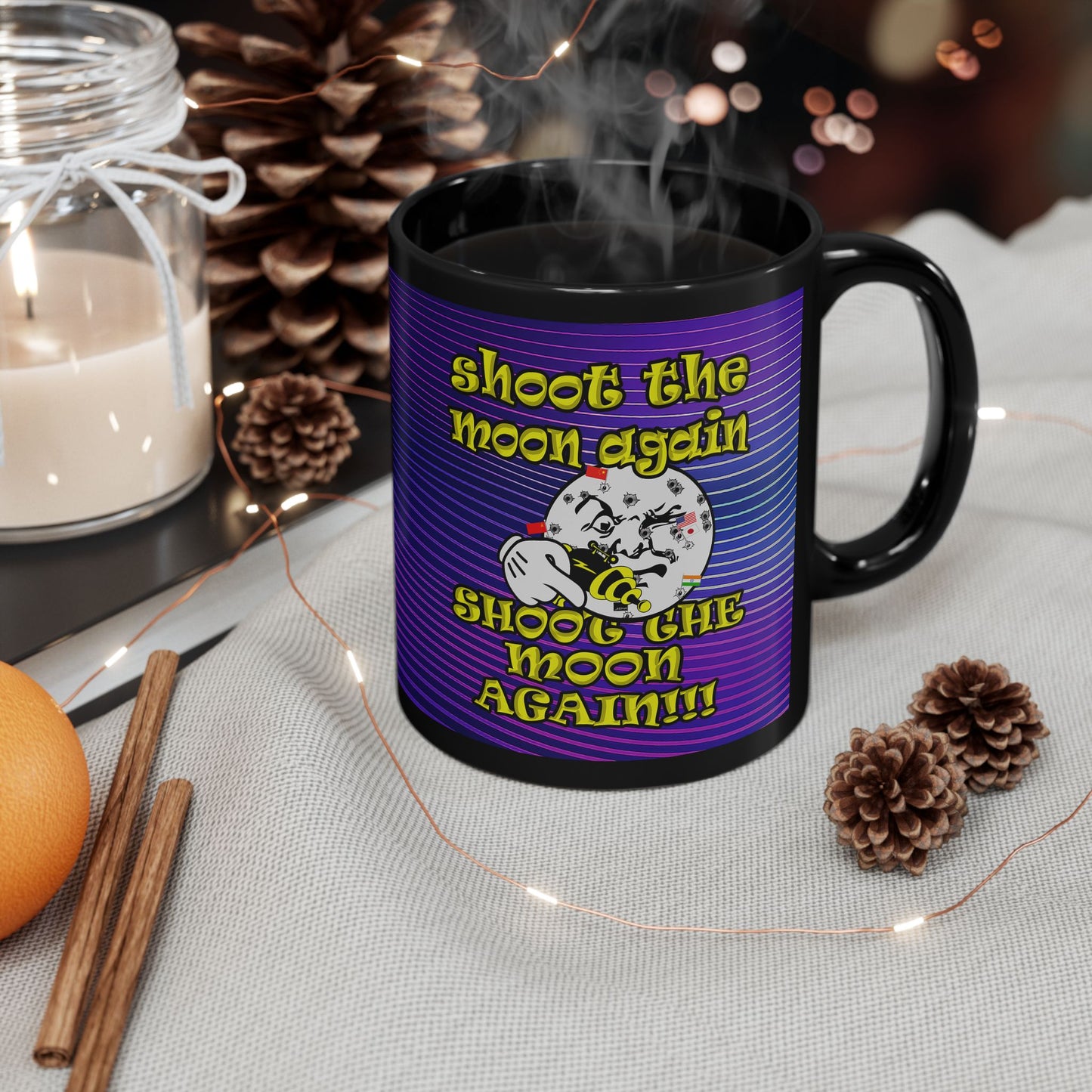 shoot the moon again - Black Mug (purple wave)