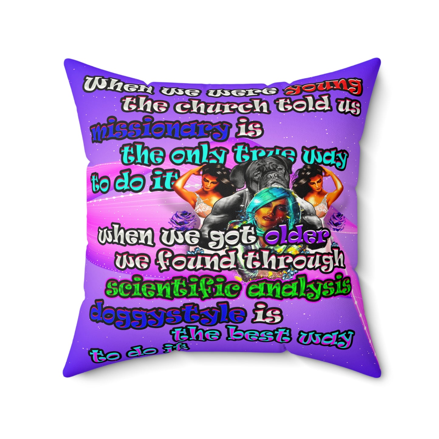 doggystyle - Faux Suede Square Pillow - (purple-pink wave)