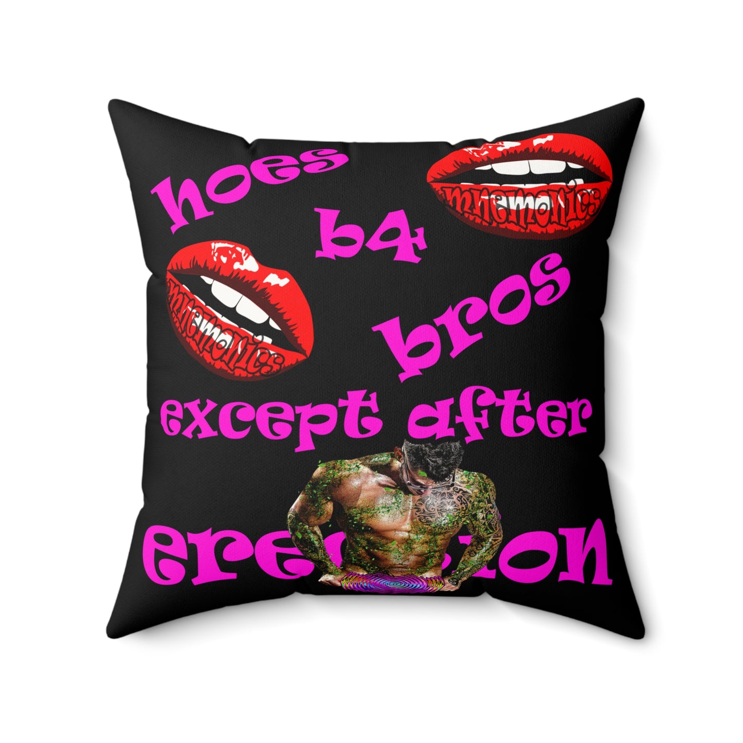 hoes b4 bros - Faux Suede Square Pillow - (black)