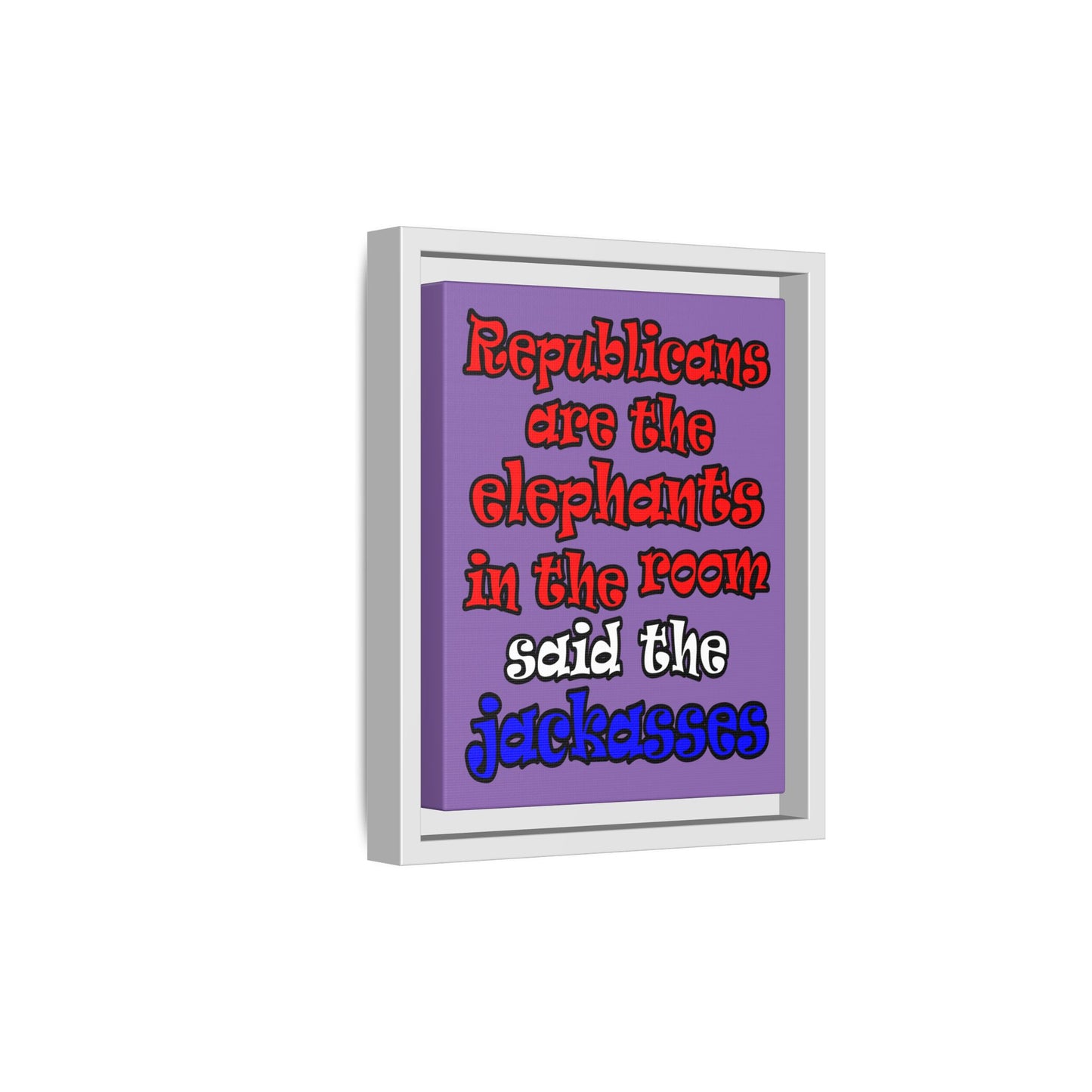 donkeys and elephants - framed canvas art (light purple)